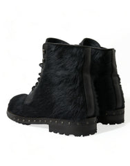 Bottes mi-mollet Dolce &amp; Gabbana en cuir noir style poney