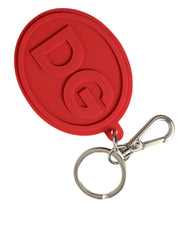 Dolce & Gabbana Red Rubber DG Logo Silver Brass Metal Keyring Keychain