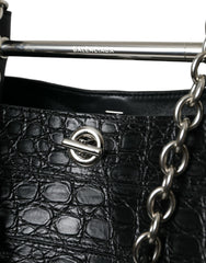Balenciaga Black Exotic Skin Leather Maxi Bucket Tote Purse Bag