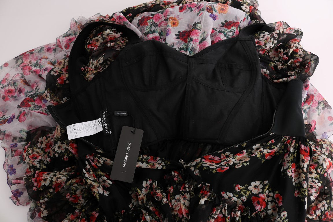 Dolce &amp; Gabbana mehrfarbiges langes Stretch-Seidenkleid mit Blumenmuster