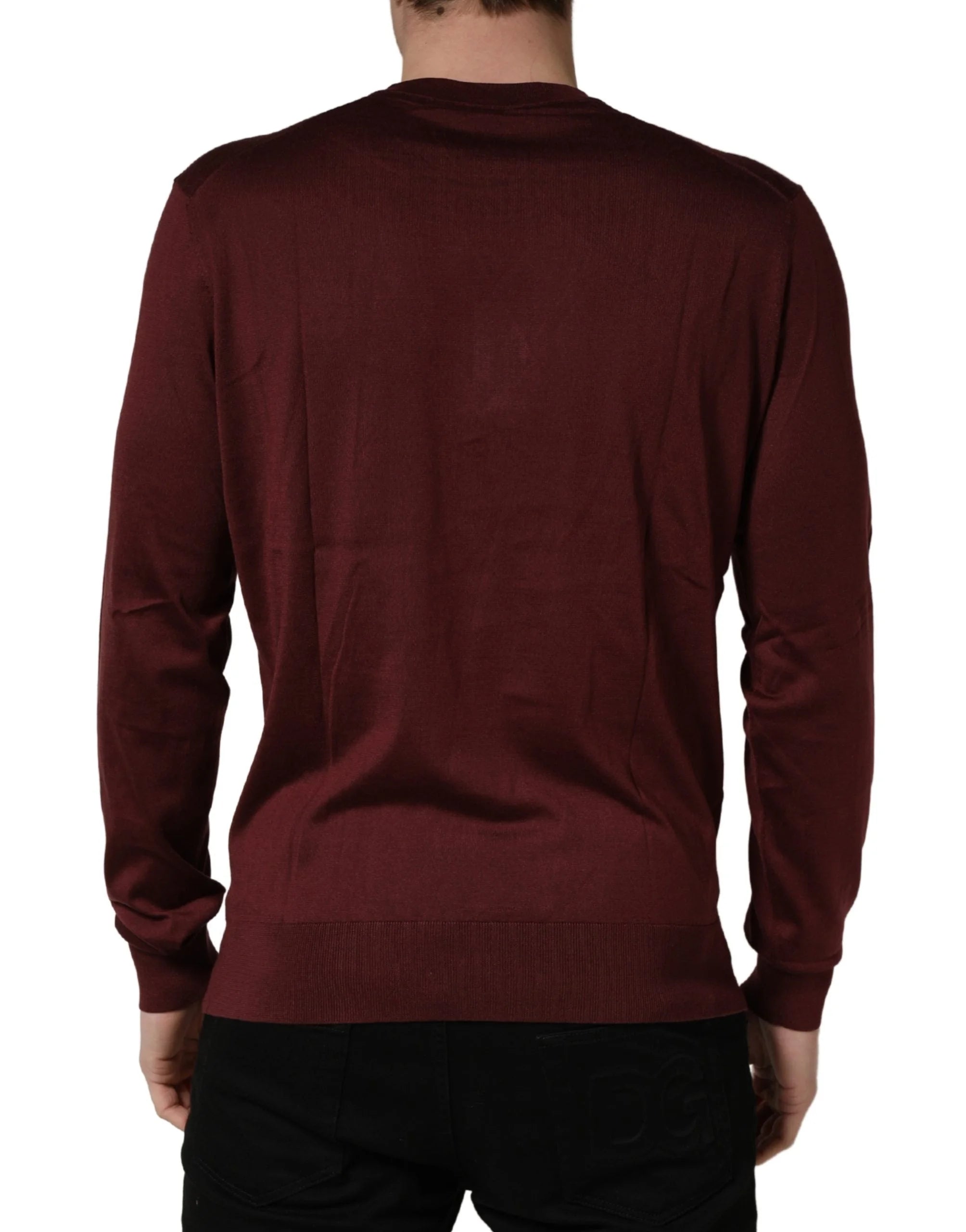 Dolce & Gabbana Maroon Silk Men Crew Neck Pullover Sweater - IT52 | XL