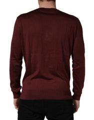 Dolce & Gabbana Maroon Silk Men Crew Neck Pullover Sweater - IT52 | XL