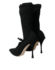 Dolce &amp; Gabbana Schwarze Stiletto-Stiefel mit mittelhohem Schaft