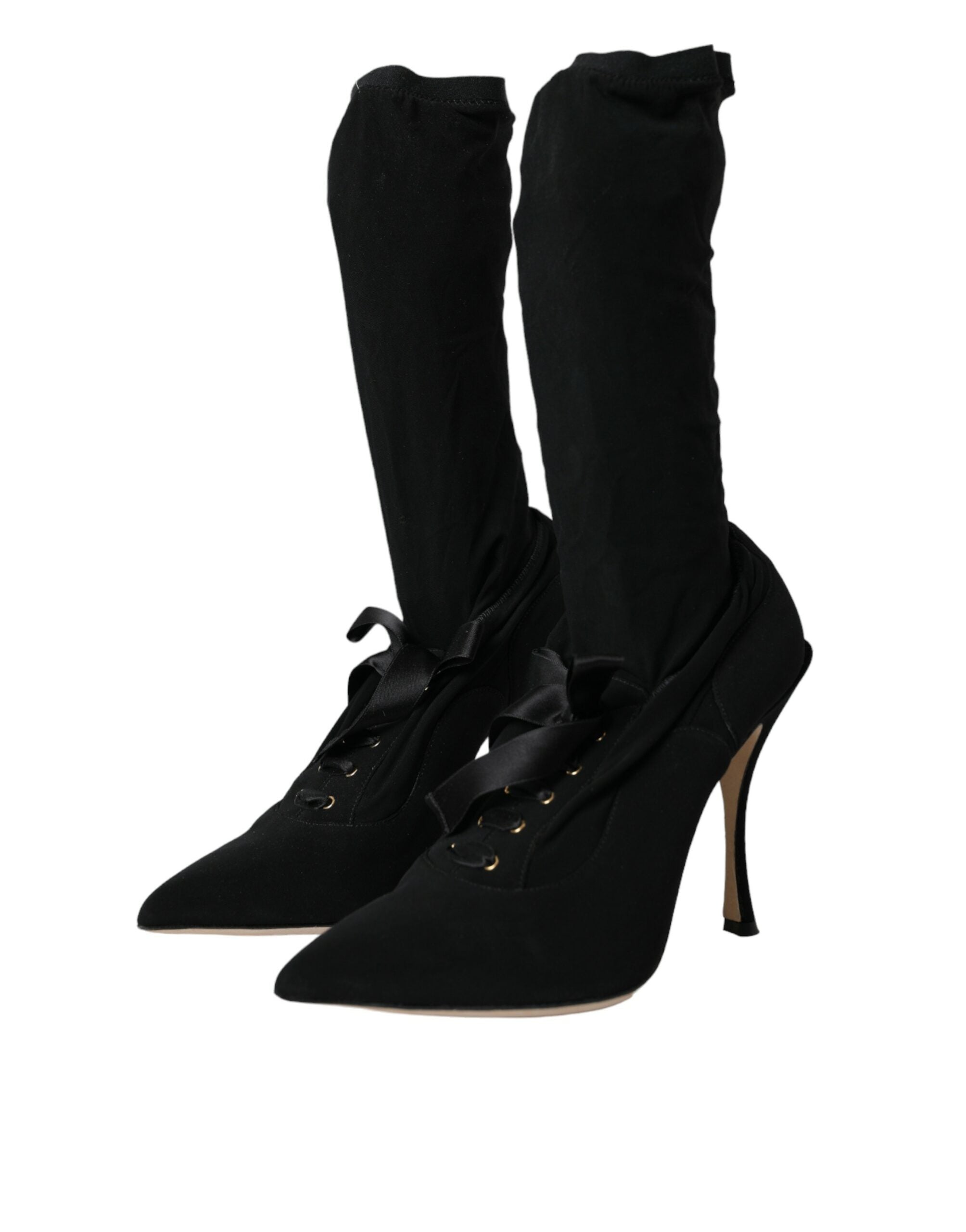 Dolce &amp; Gabbana Schwarze Stiletto-Stiefel mit mittelhohem Schaft