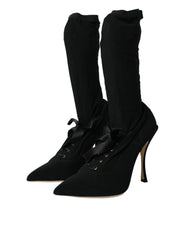 Dolce &amp; Gabbana Schwarze Stiletto-Stiefel mit mittelhohem Schaft