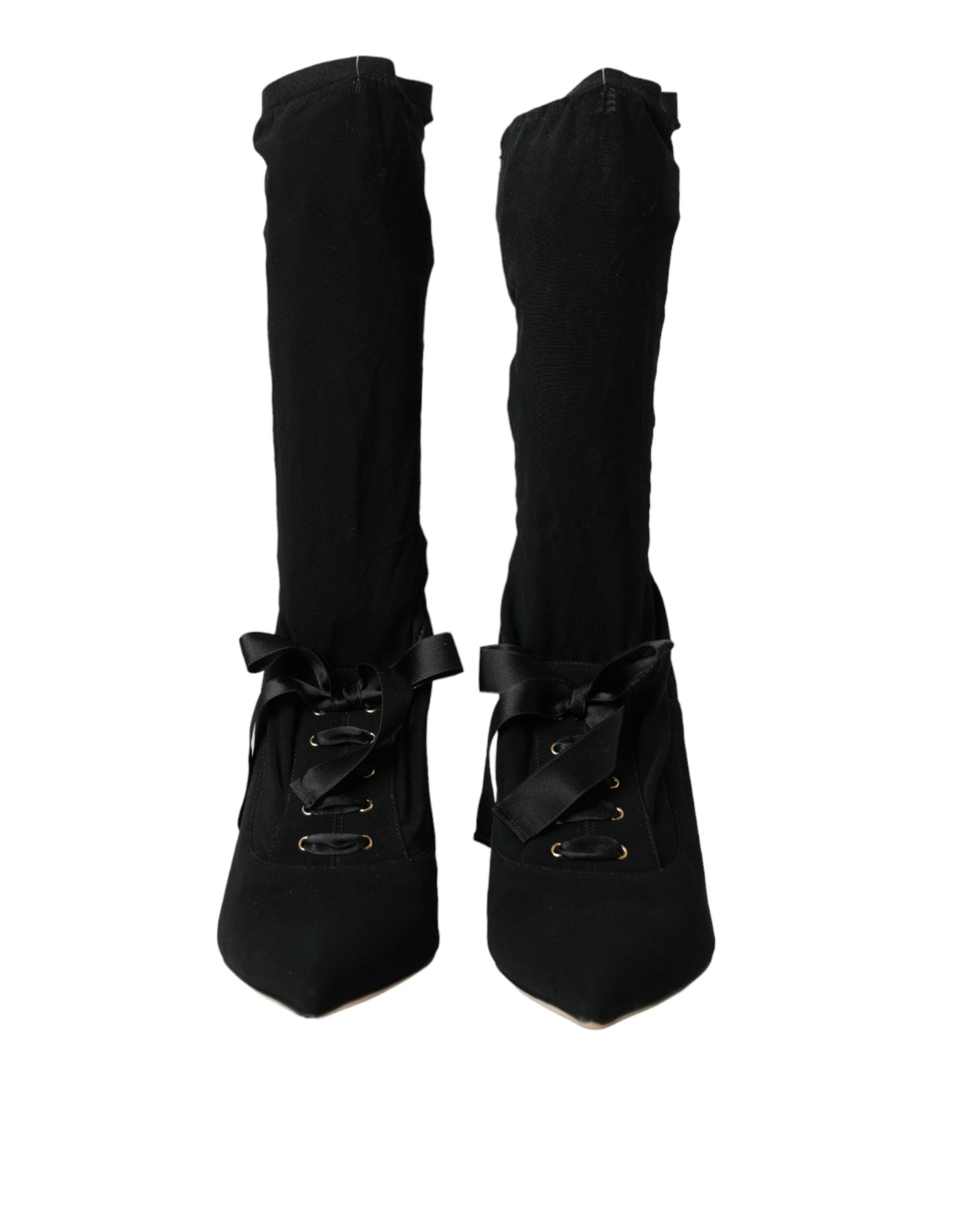 Dolce &amp; Gabbana Schwarze Stiletto-Stiefel mit mittelhohem Schaft