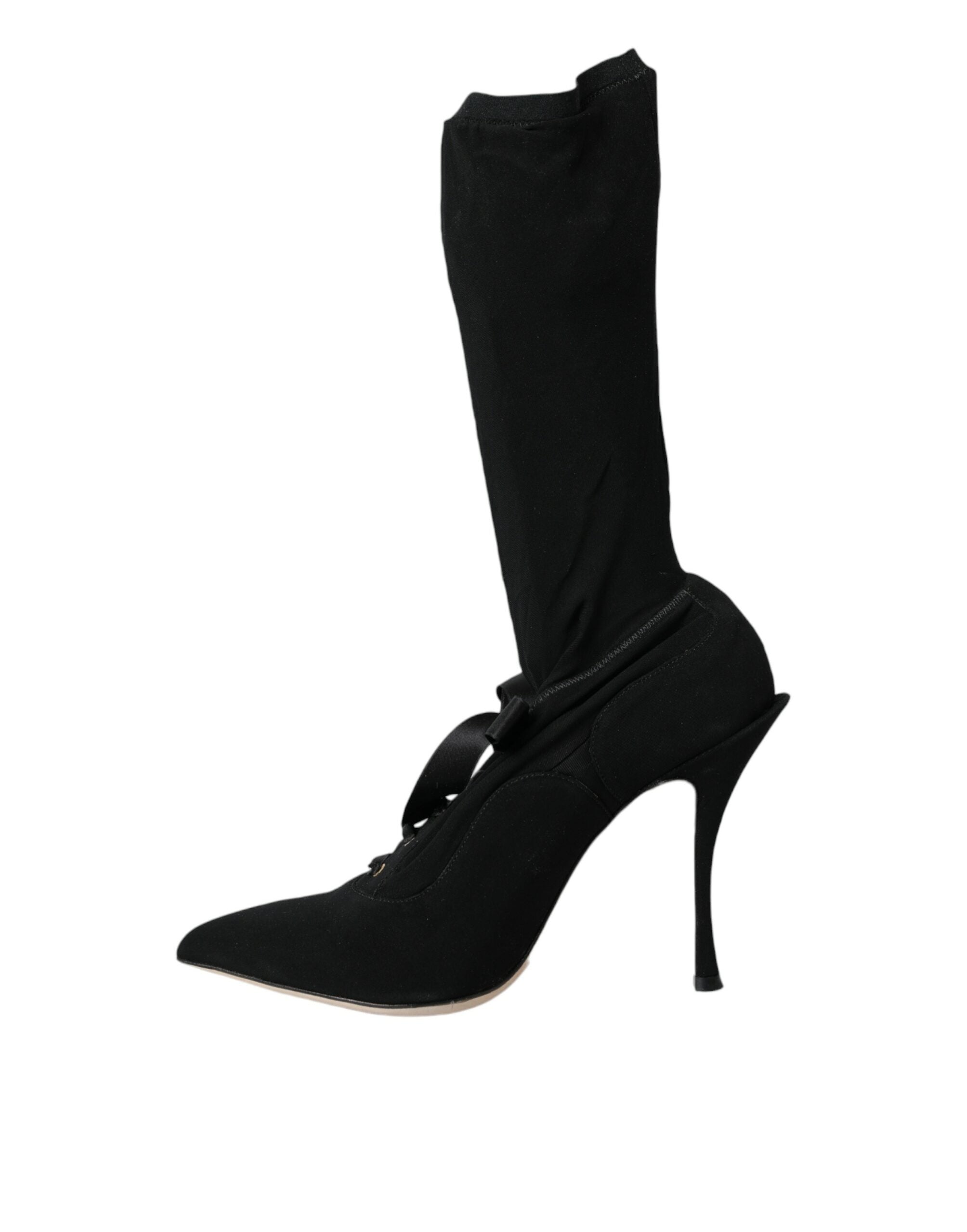 Dolce &amp; Gabbana Schwarze Stiletto-Stiefel mit mittelhohem Schaft