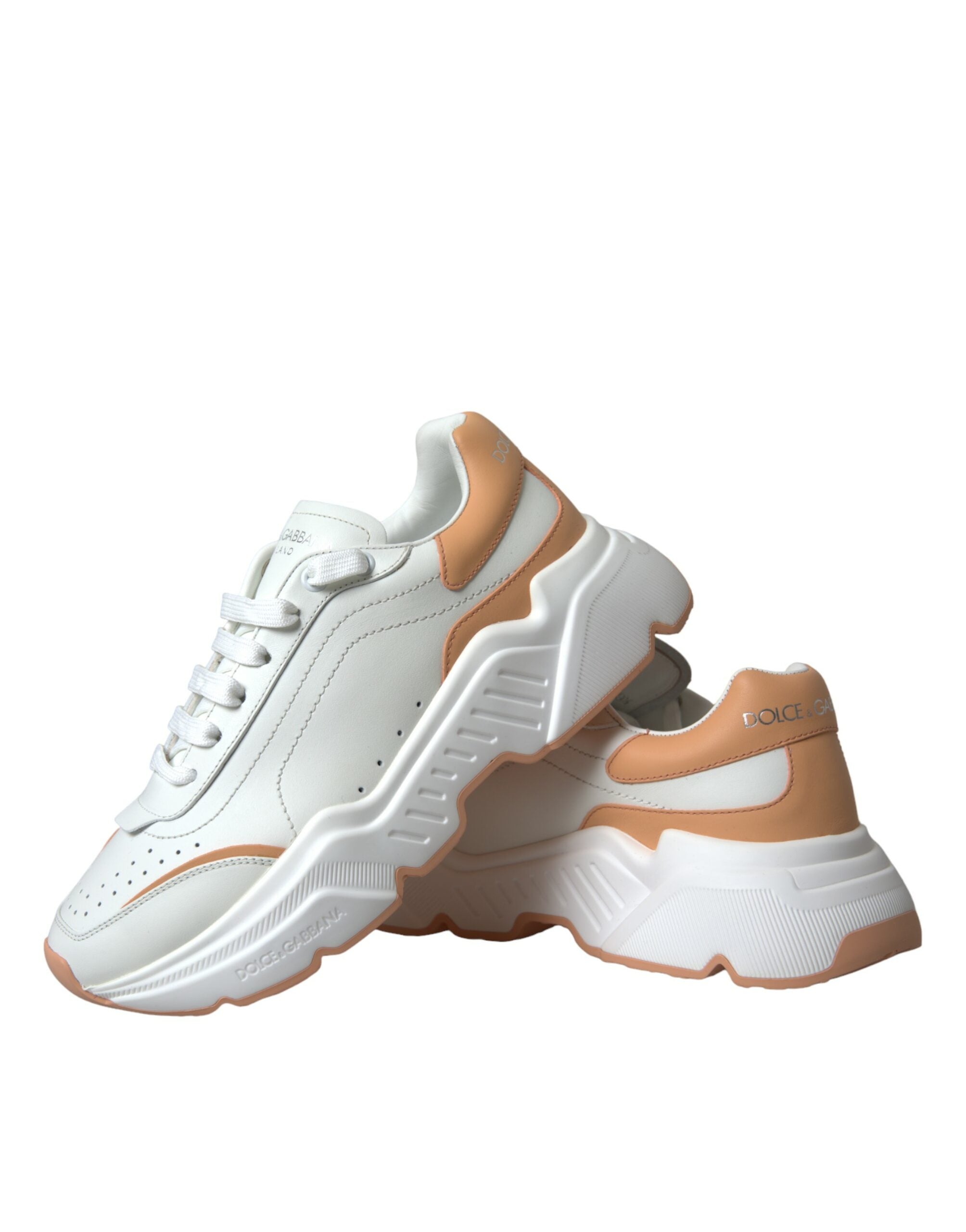 Dolce &amp; Gabbana White Peach DAYMASTER Leder-Sneakers