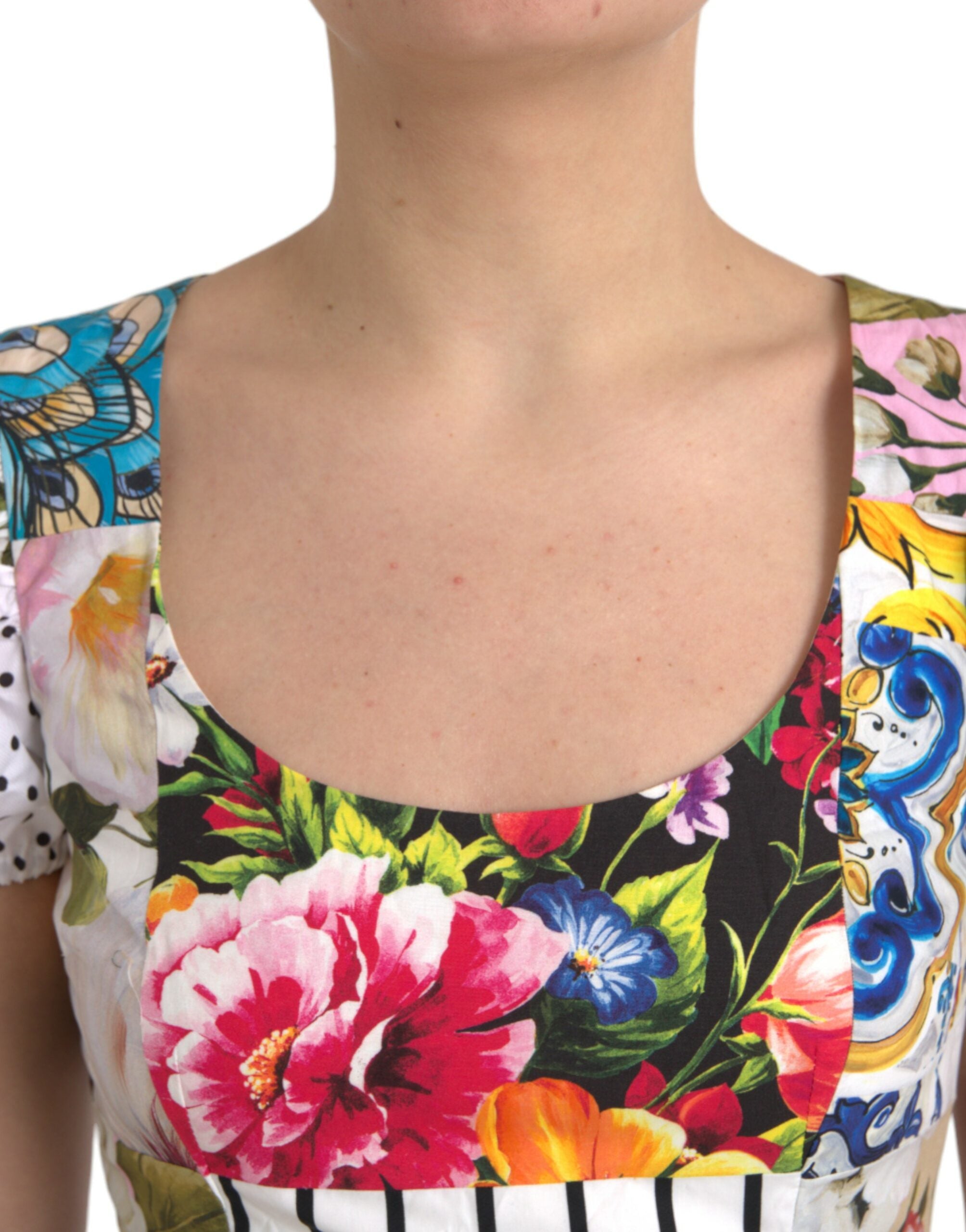 Robe courte trapèze en coton patchwork multicolore Dolce &amp; Gabbana