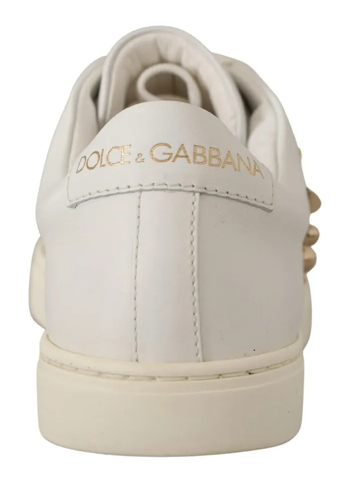 Dolce &amp; Gabbana Sneaker aus weißem Leder mit goldenem und rotem Herz