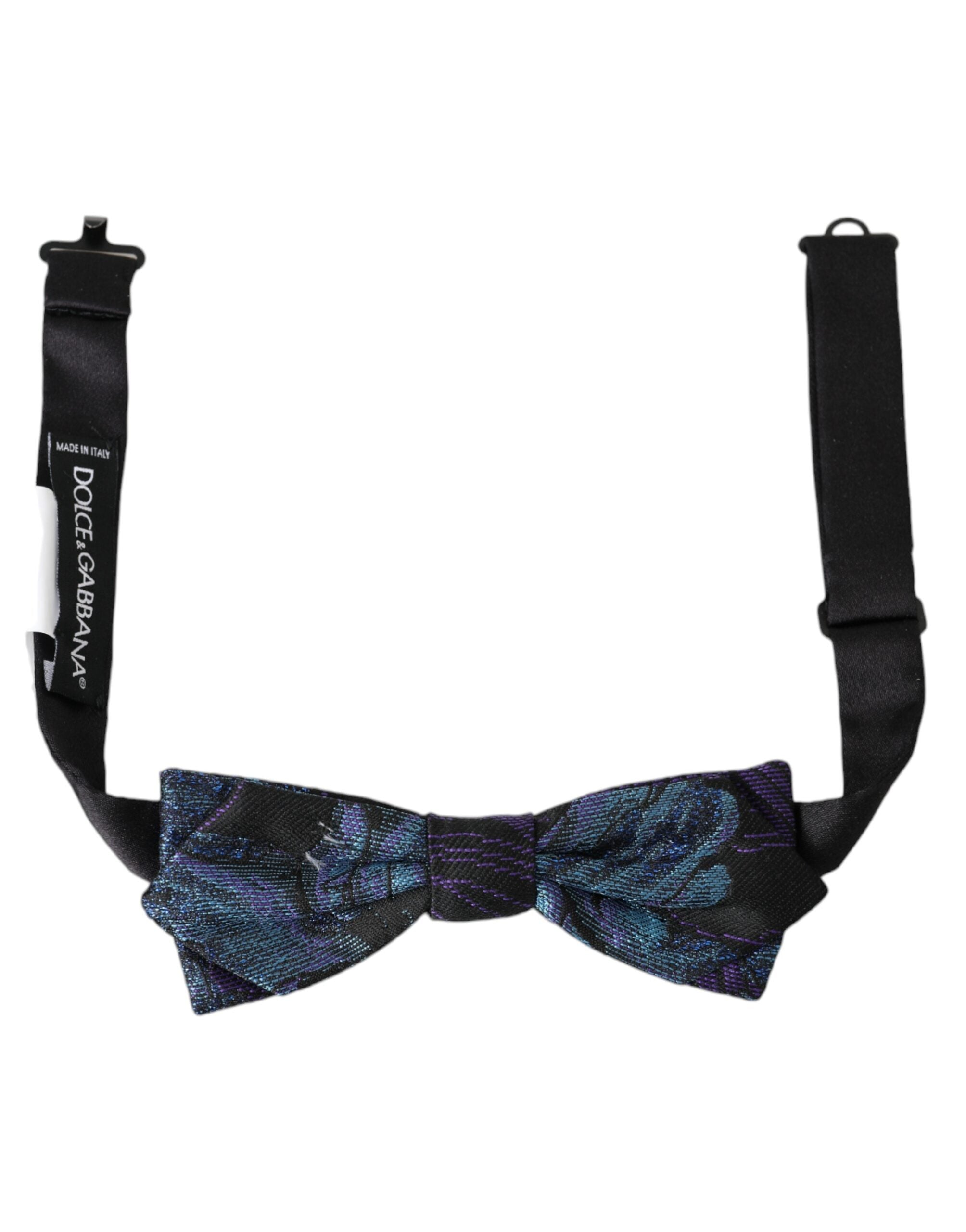 Nœud papillon Dolce &amp; Gabbana noir et bleu en brocart, ajustable.