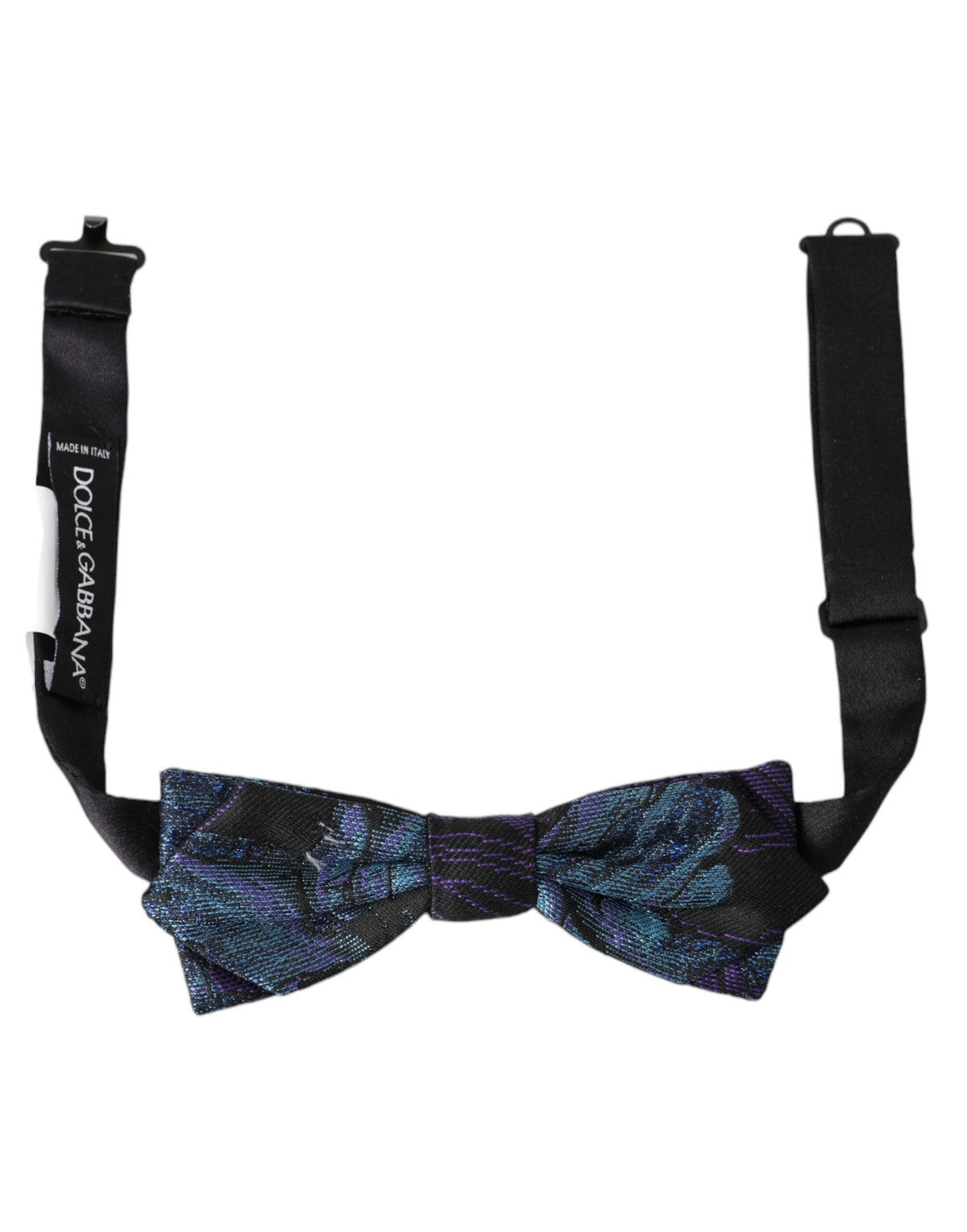 Nœud papillon Dolce &amp; Gabbana noir et bleu en brocart, ajustable.