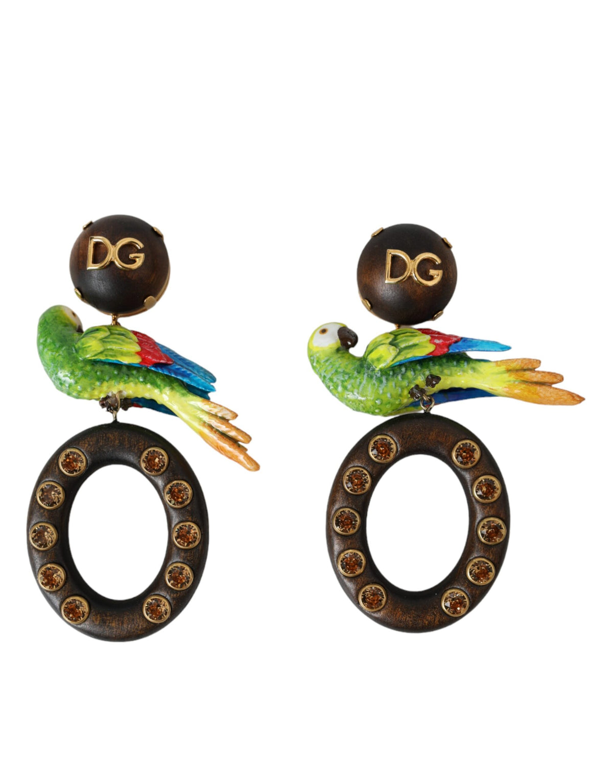 Boucles d'oreilles Dolce &amp; Gabbana multicolores en bois de perroquet, laiton et cristal