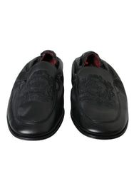Mocassins en cuir noir brodés du logo Dolce &amp; Gabbana pour homme