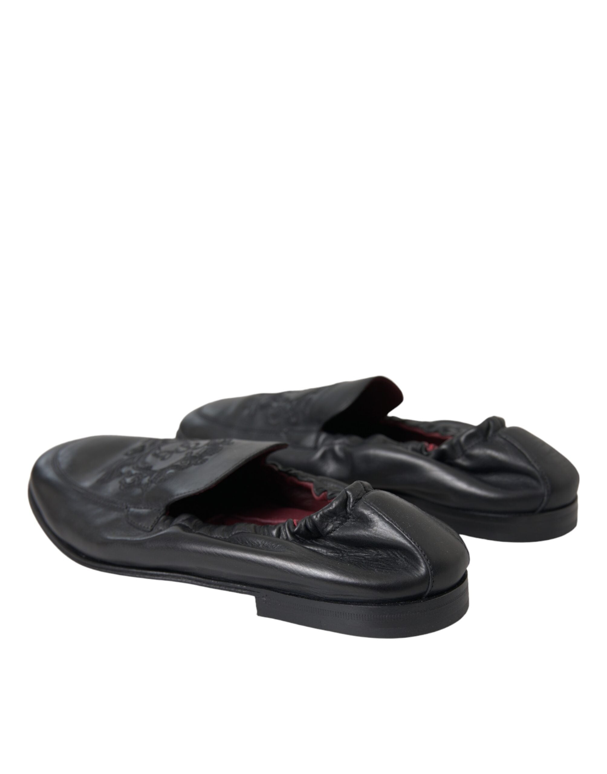 Mocassins en cuir noir brodés du logo Dolce &amp; Gabbana pour homme