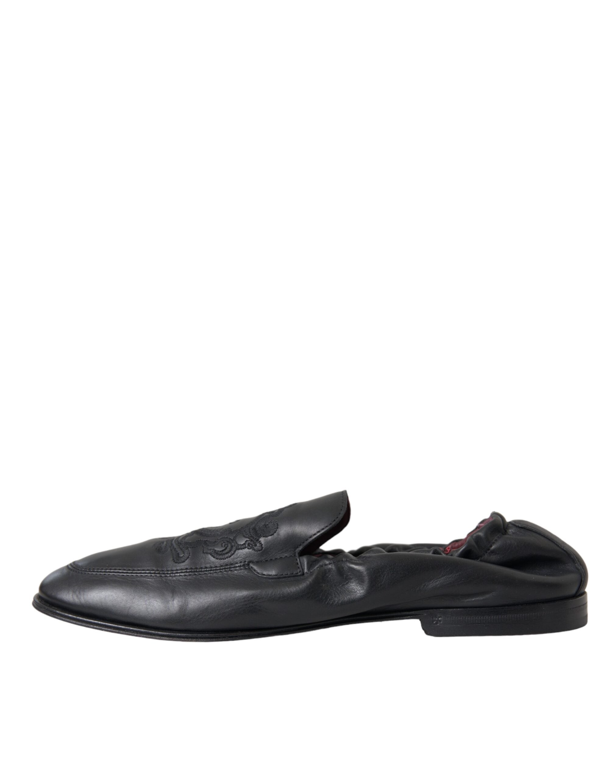 Mocassins en cuir noir brodés du logo Dolce &amp; Gabbana pour homme