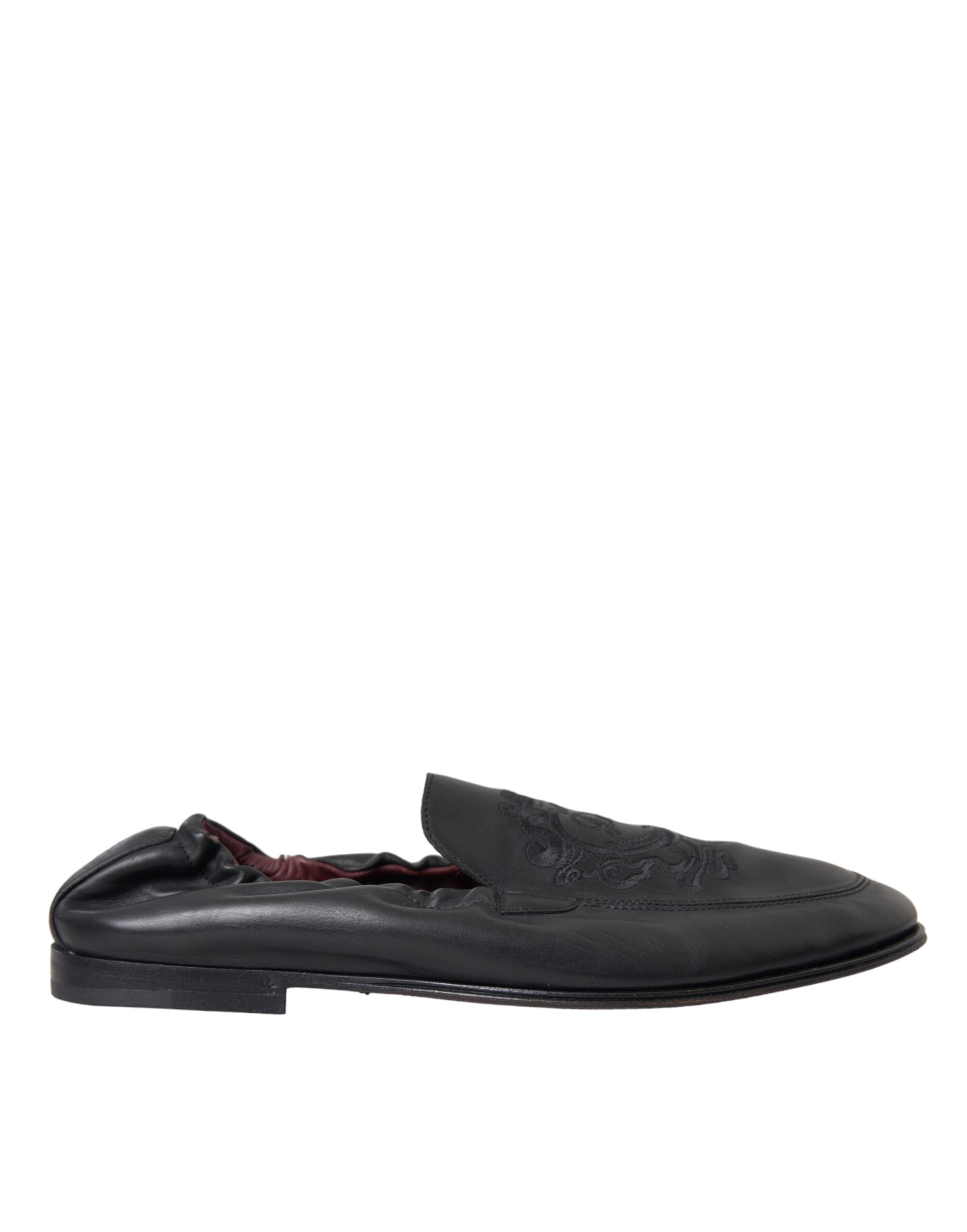 Mocassins en cuir noir brodés du logo Dolce &amp; Gabbana pour homme