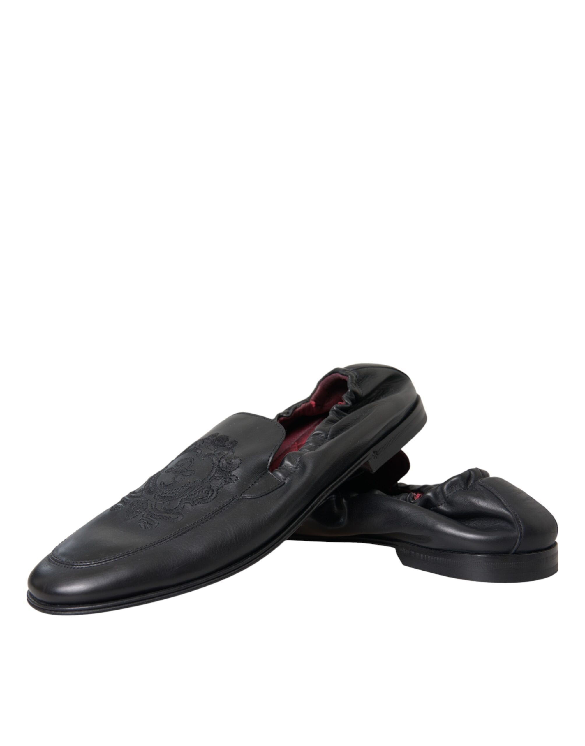 Mocassins en cuir noir brodés du logo Dolce &amp; Gabbana pour homme