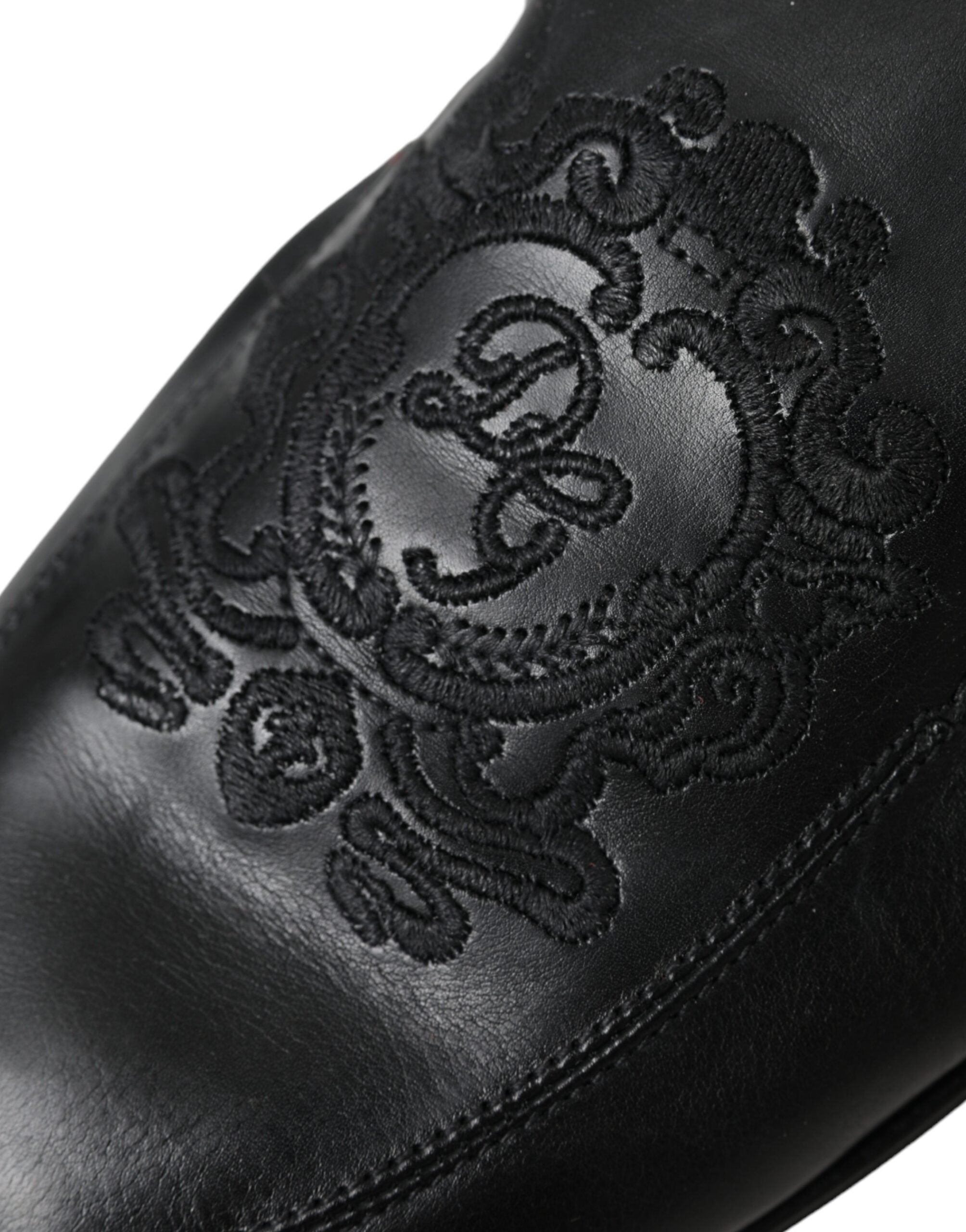 Mocassins en cuir noir brodés du logo Dolce &amp; Gabbana pour homme