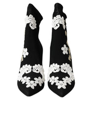 Bottes Dolce &amp; Gabbana noires et blanches brodées à enfiler