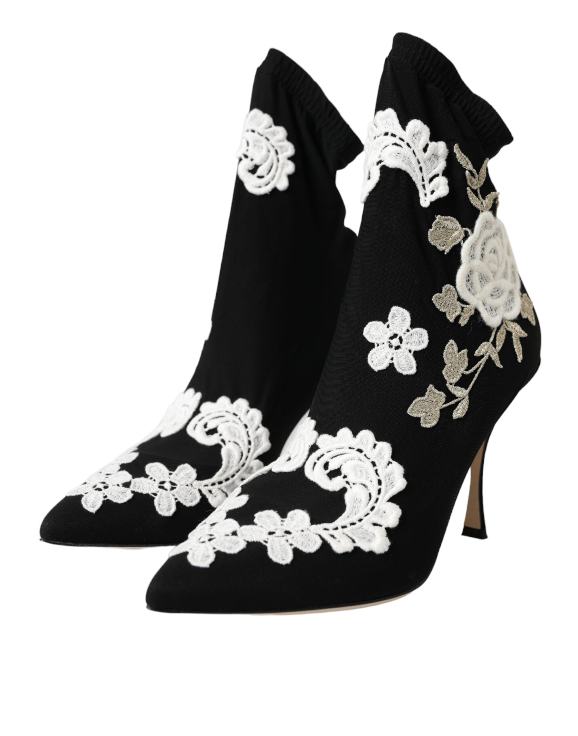Bottes Dolce &amp; Gabbana noires et blanches brodées à enfiler