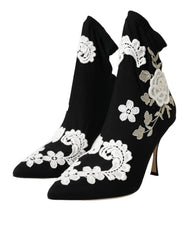Bottes Dolce &amp; Gabbana noires et blanches brodées à enfiler
