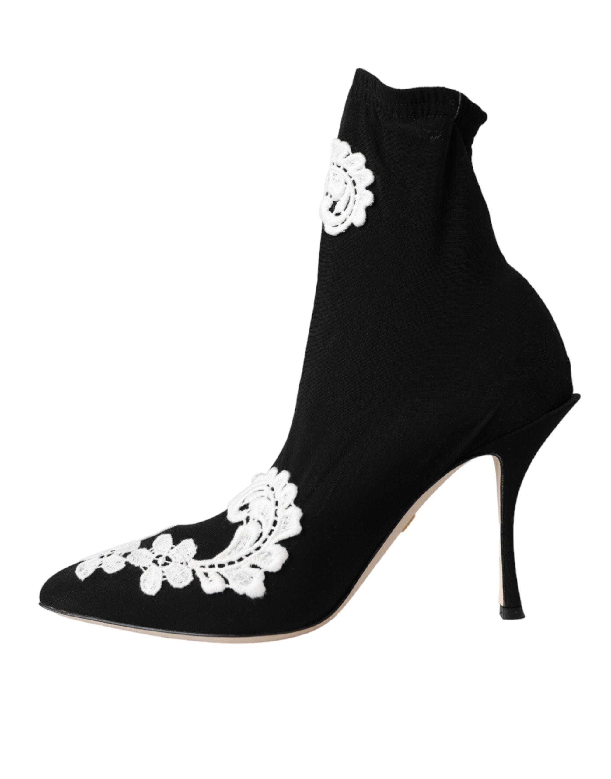 Bottes Dolce &amp; Gabbana noires et blanches brodées à enfiler