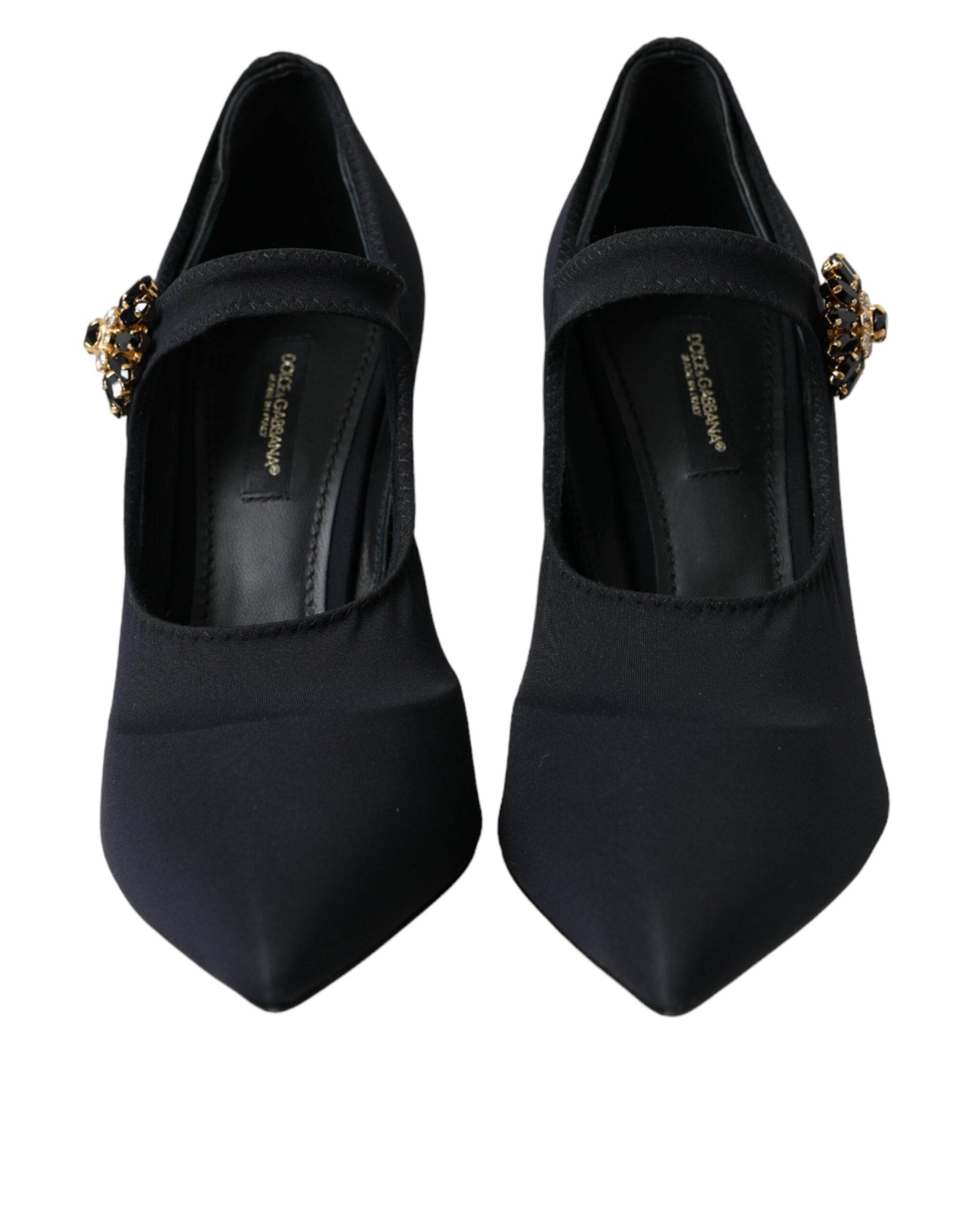Dolce &amp; Gabbana Schwarze Mary Jane Jersey Kristallpumps Schuhe