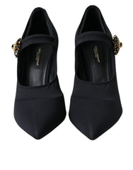 Dolce &amp; Gabbana Schwarze Mary Jane Jersey Kristallpumps Schuhe