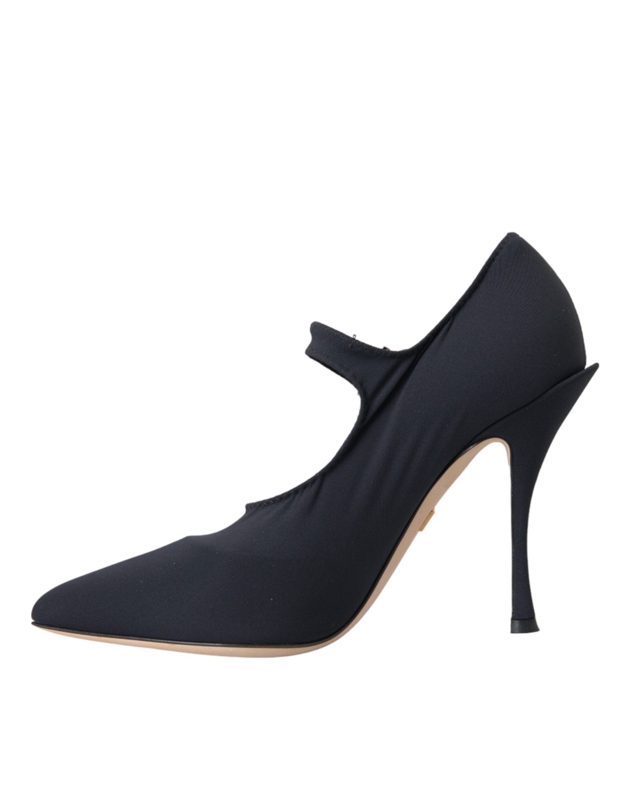 Dolce &amp; Gabbana Schwarze Mary Jane Jersey Kristallpumps Schuhe