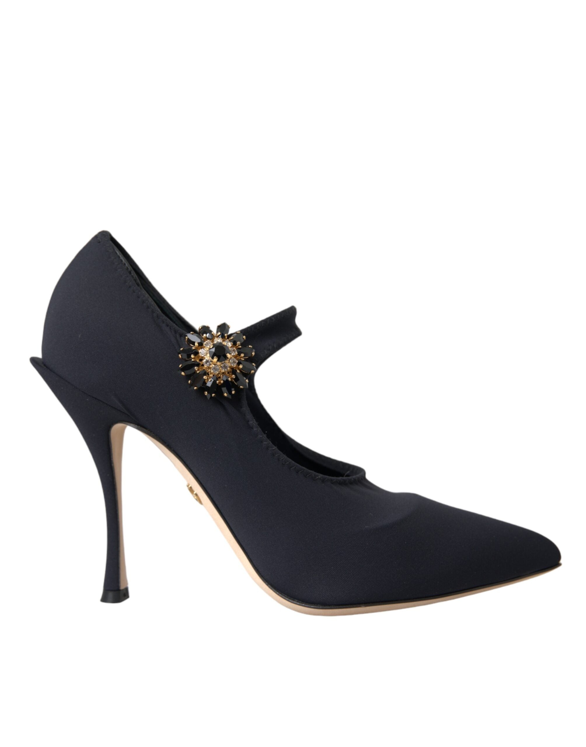 Dolce &amp; Gabbana Schwarze Mary Jane Jersey Kristallpumps Schuhe