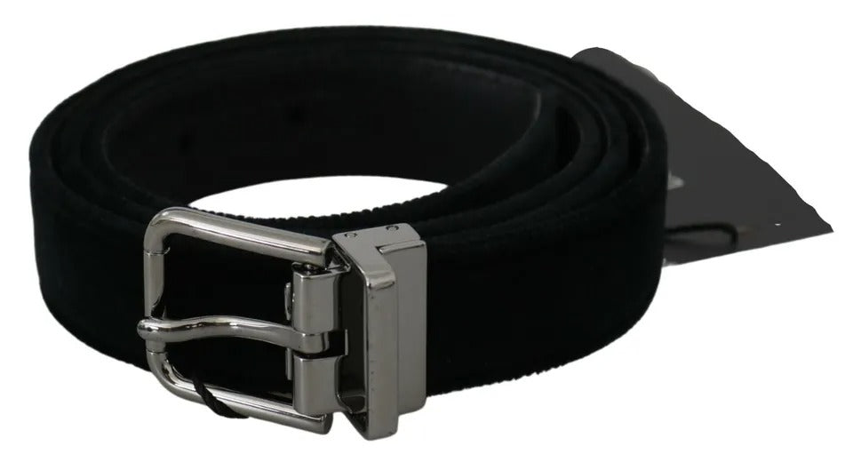 Ceinture Dolce &amp; Gabbana en cuir velours noir et boucle argentée