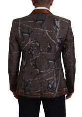 Dolce &amp; Gabbana Seidenblazer mit bronzefarbenem Affenprint, schmal geschnitten