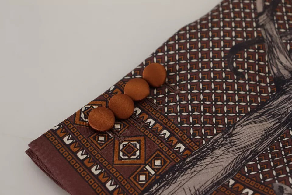 Dolce &amp; Gabbana Seidenblazer mit bronzefarbenem Affenprint, schmal geschnitten