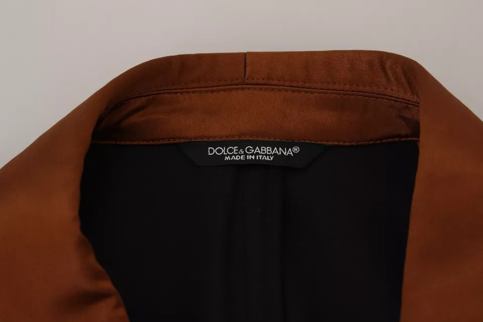 Dolce &amp; Gabbana Seidenblazer mit bronzefarbenem Affenprint, schmal geschnitten