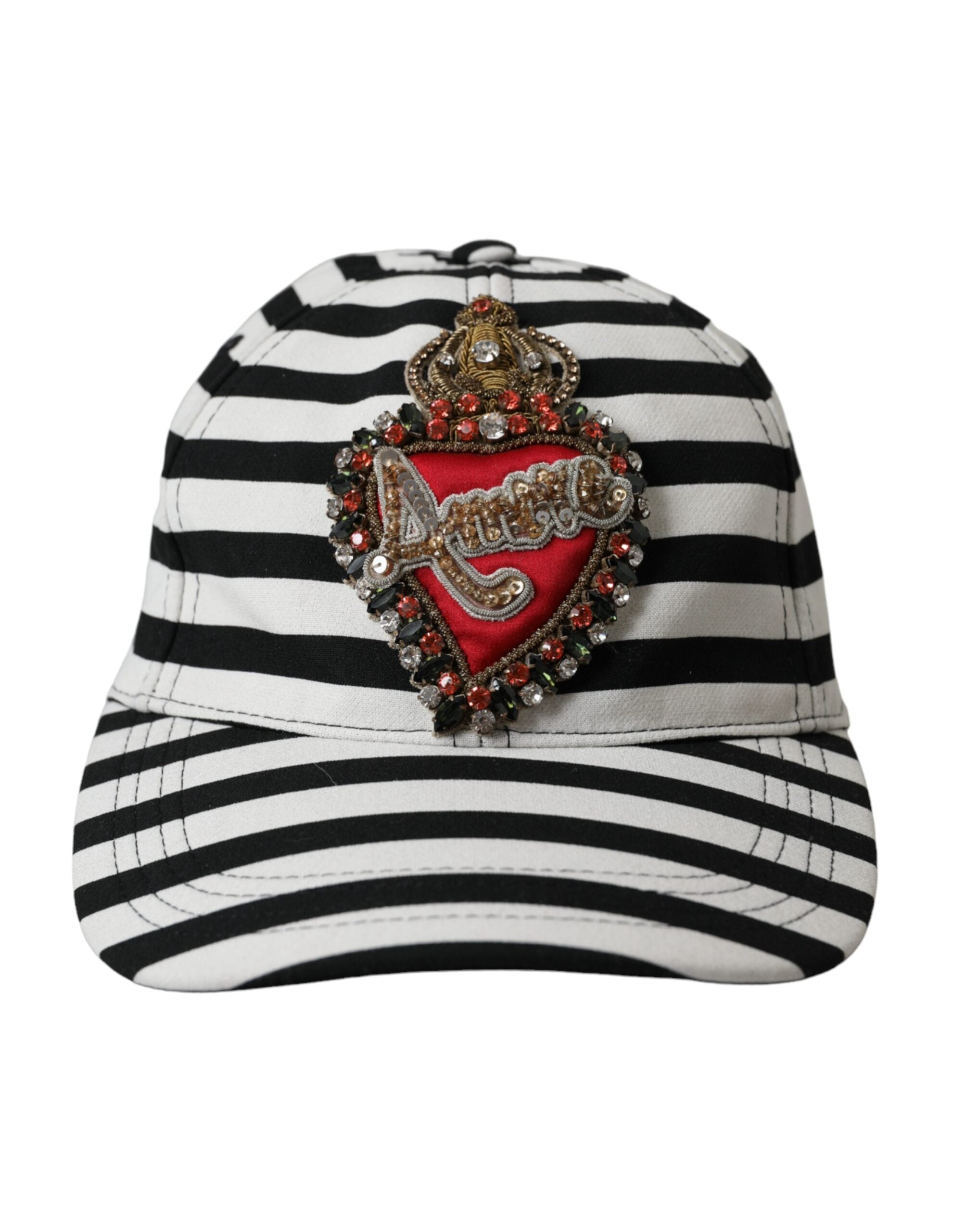 Casquette de baseball Dolce &amp; Gabbana à rayures noires et blanches avec application cœur Amore