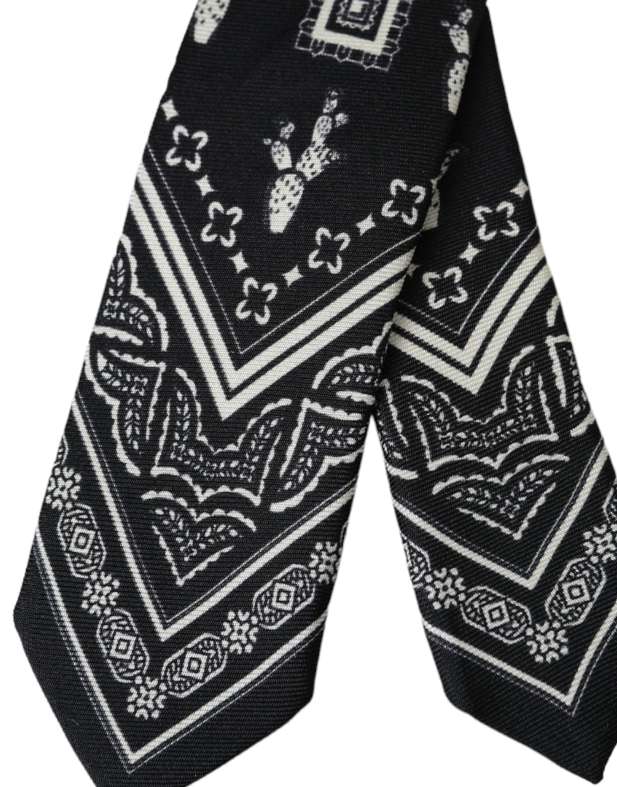 Cravate ajustable Dolce &amp; Gabbana noire à motifs, 100 % soie.