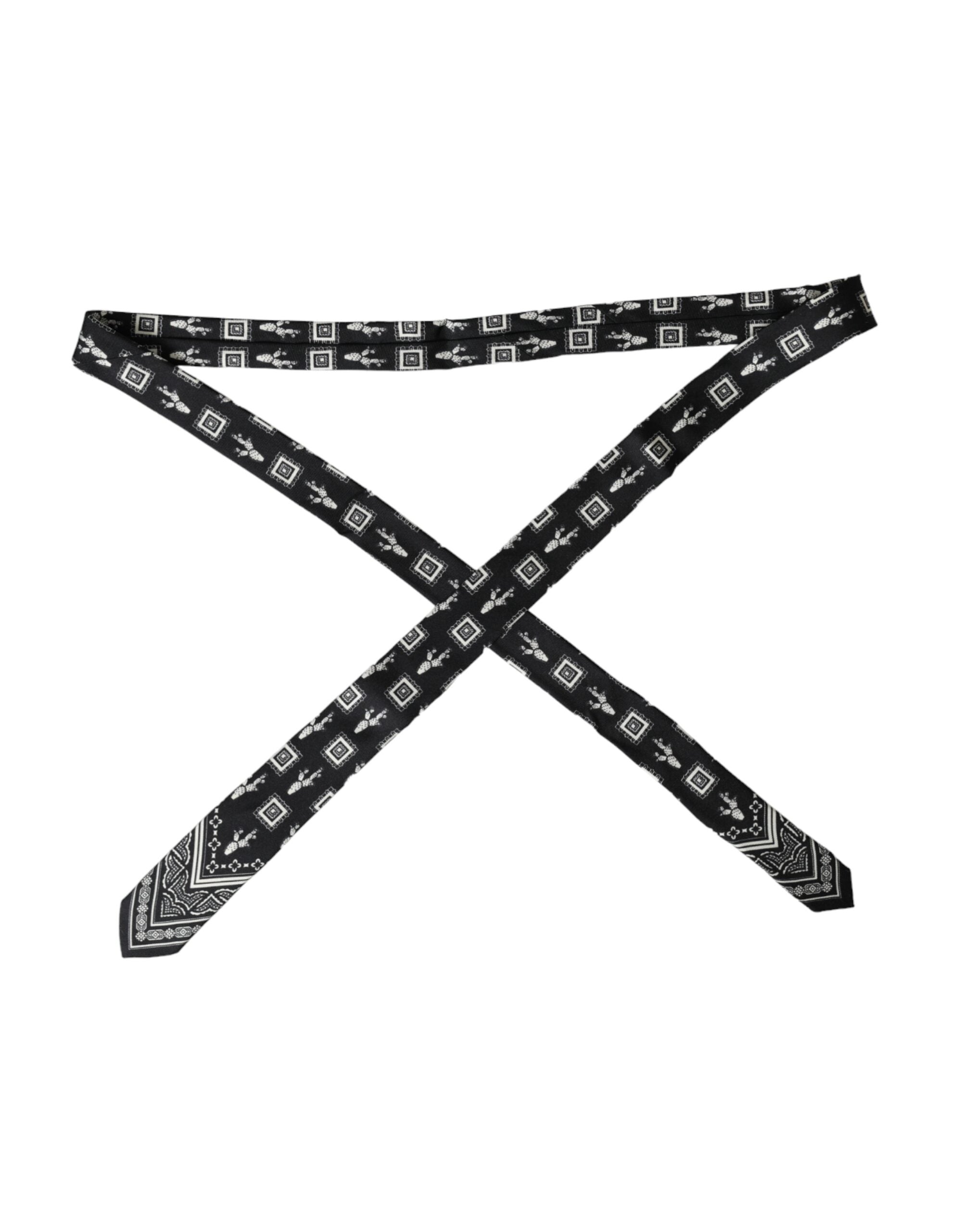 Cravate ajustable Dolce &amp; Gabbana noire à motifs, 100 % soie.