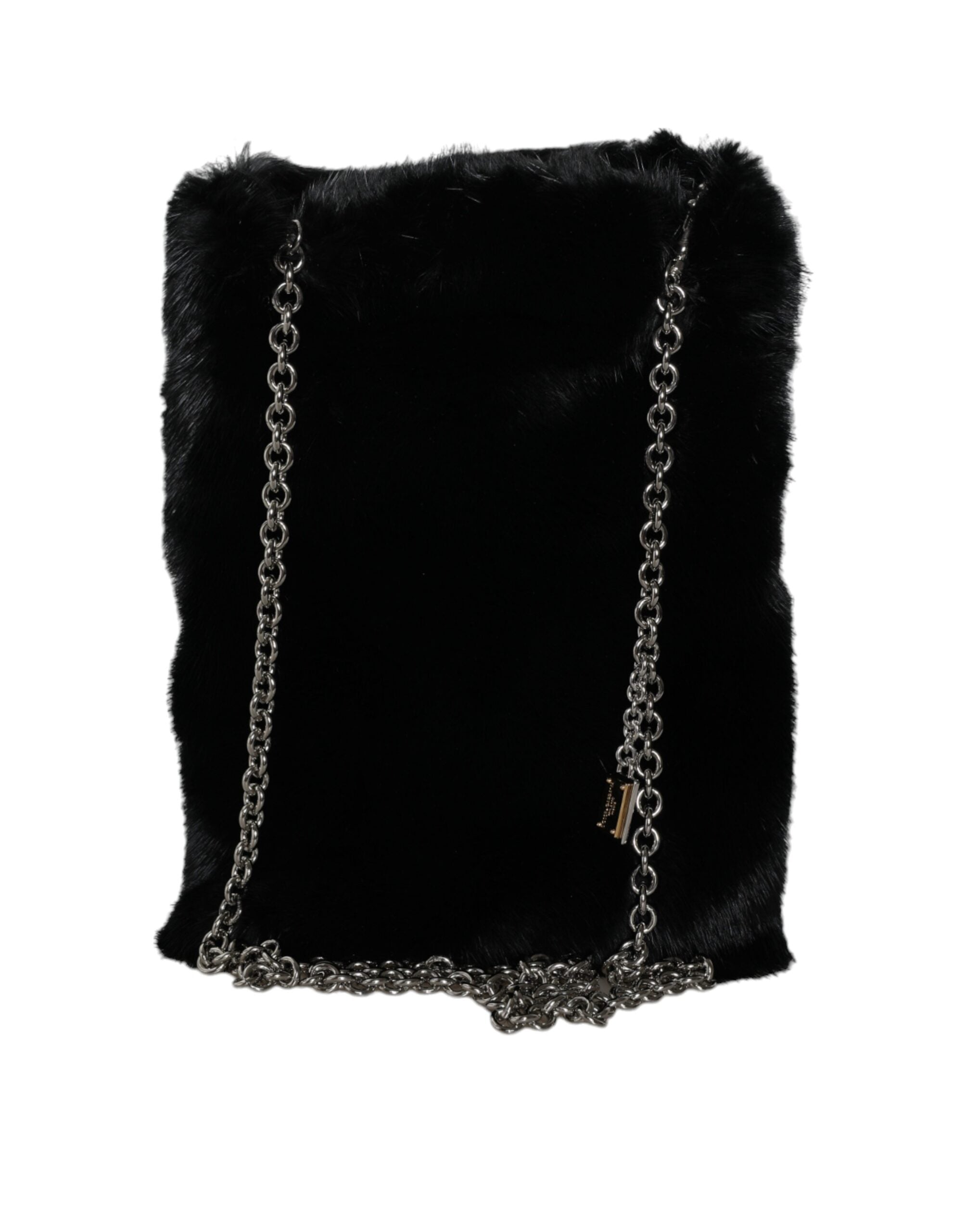 Sac bandoulière Dolce &amp; Gabbana en fausse fourrure noire avec chaîne argentée