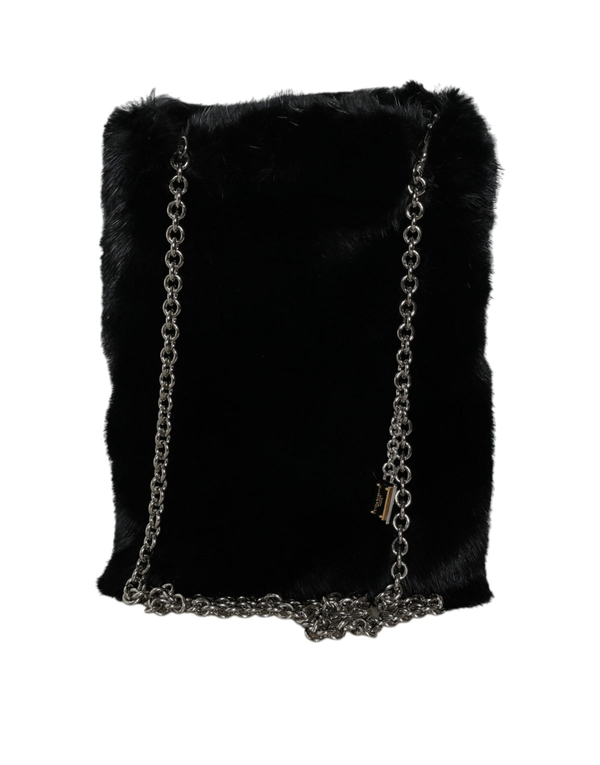 Sac bandoulière Dolce &amp; Gabbana en fausse fourrure noire avec chaîne argentée