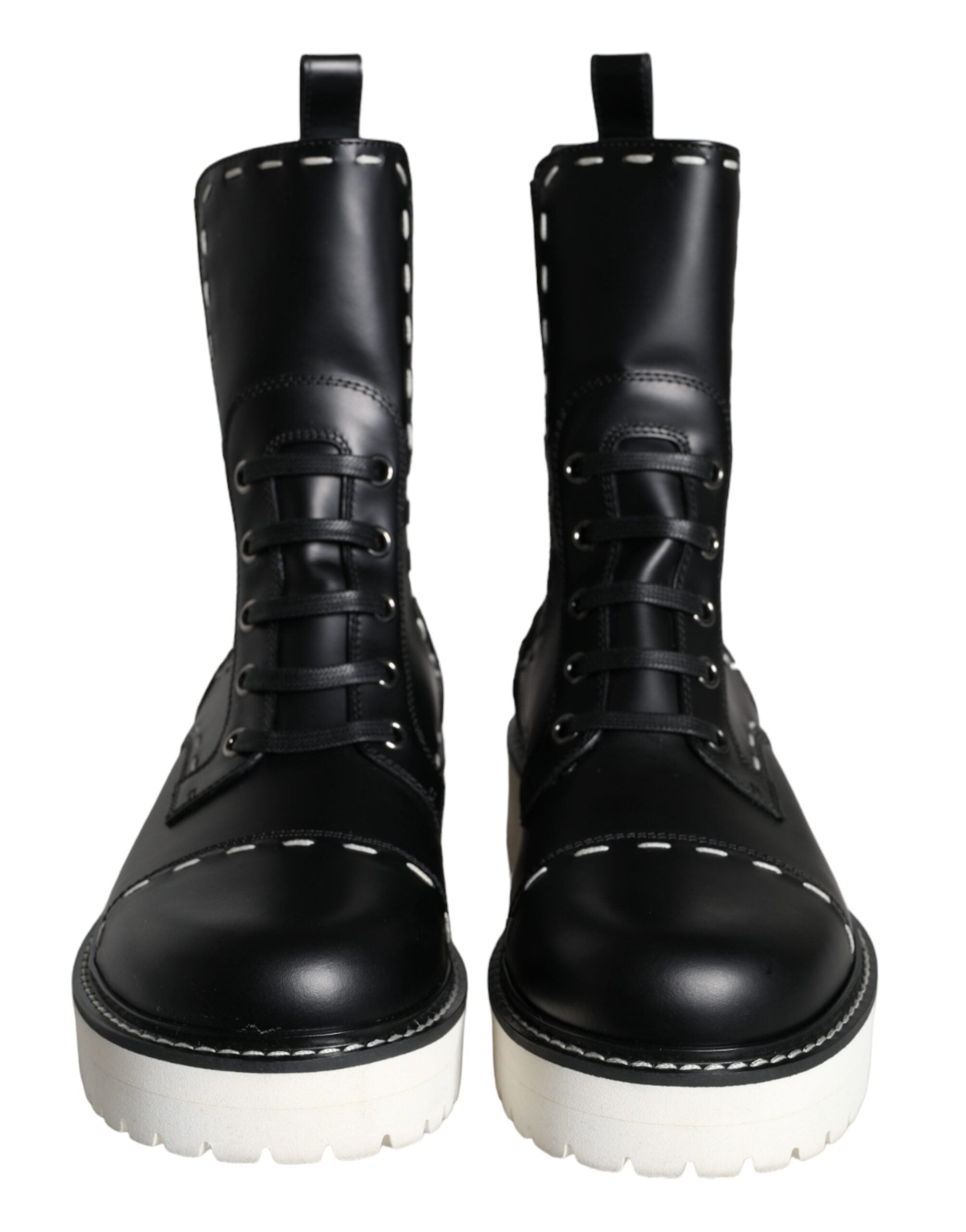 Bottes de combat mi-mollet en cuir noir Dolce &amp; Gabbana