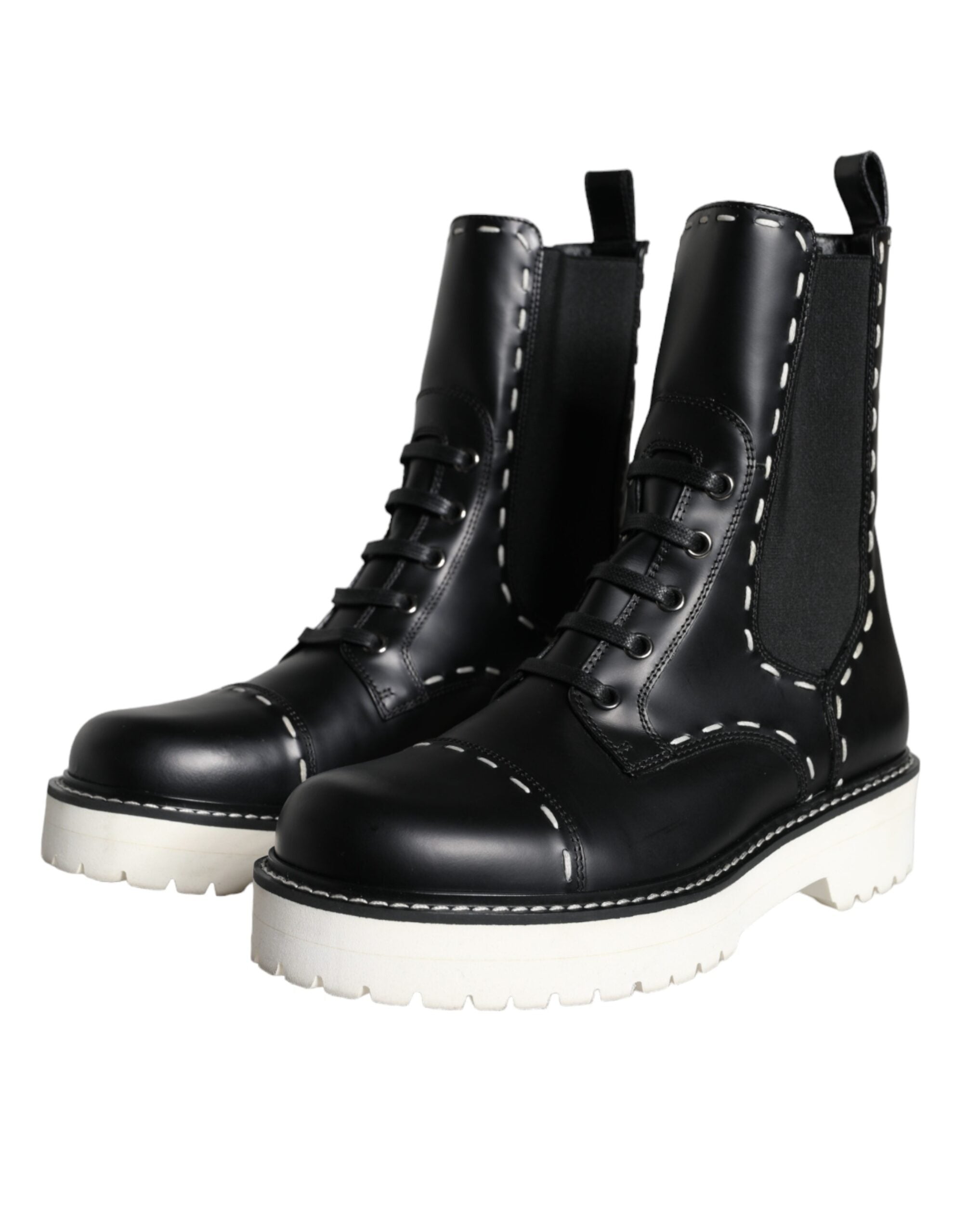 Bottes de combat mi-mollet en cuir noir Dolce &amp; Gabbana