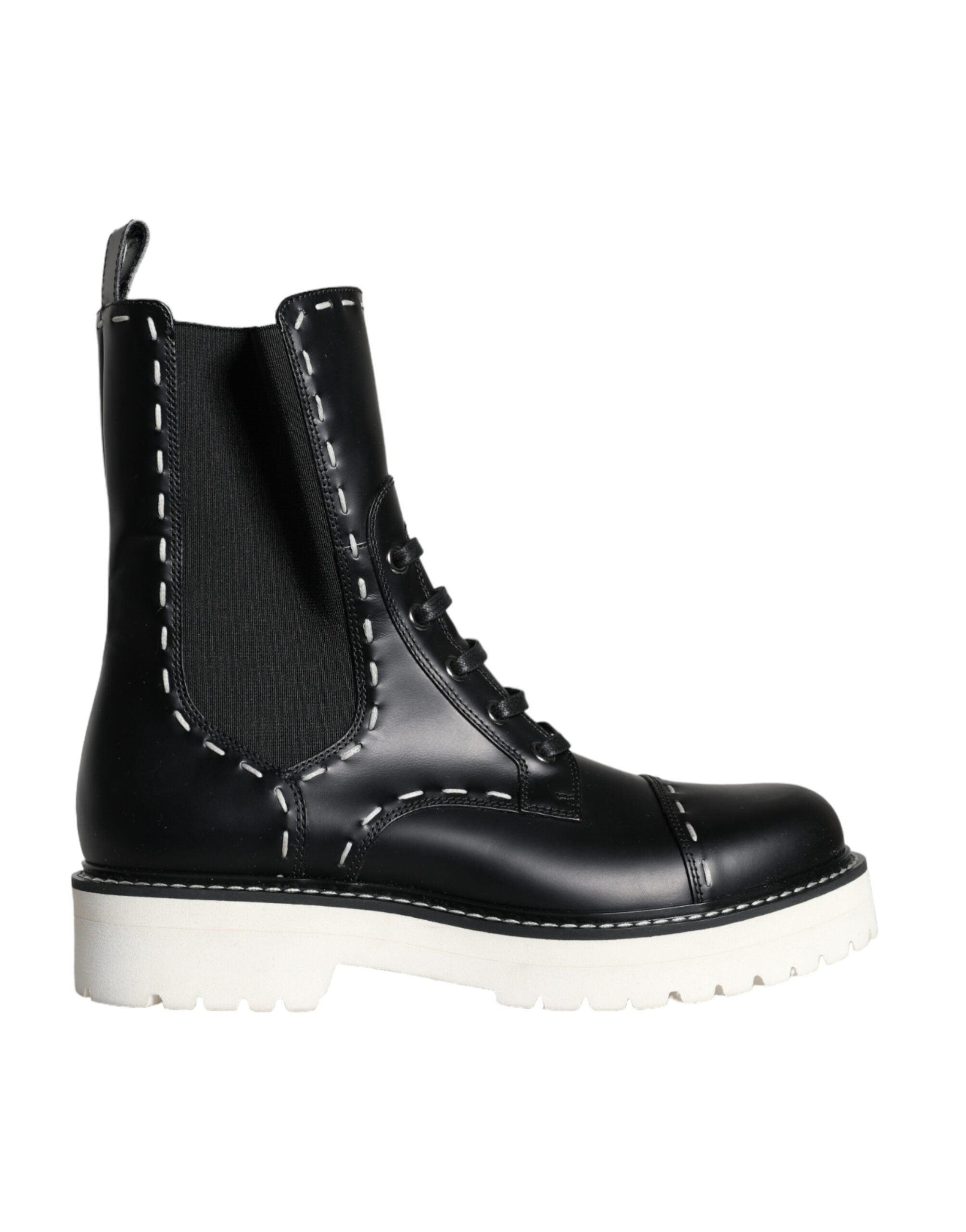 Bottes de combat mi-mollet en cuir noir Dolce &amp; Gabbana