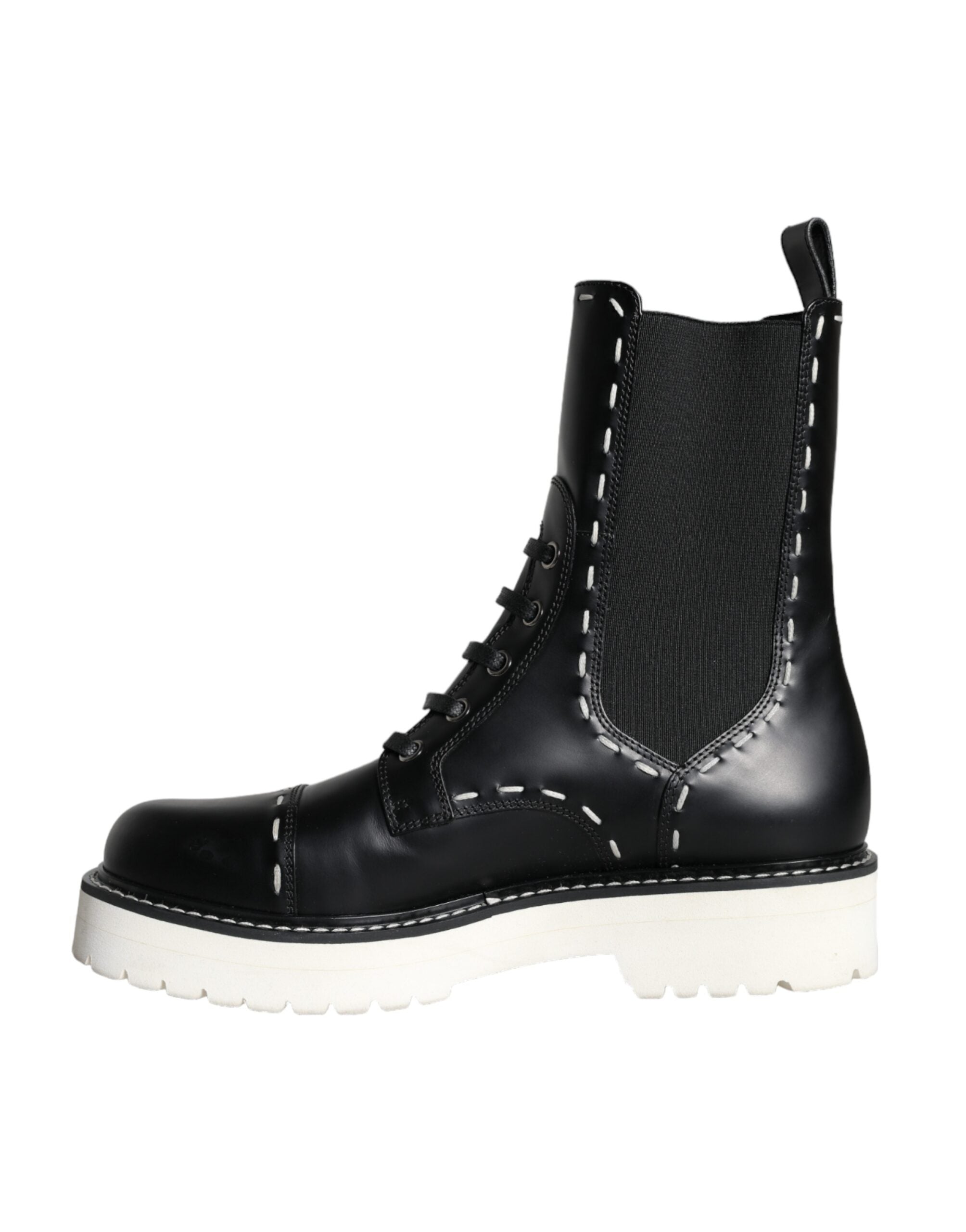 Bottes de combat mi-mollet en cuir noir Dolce &amp; Gabbana