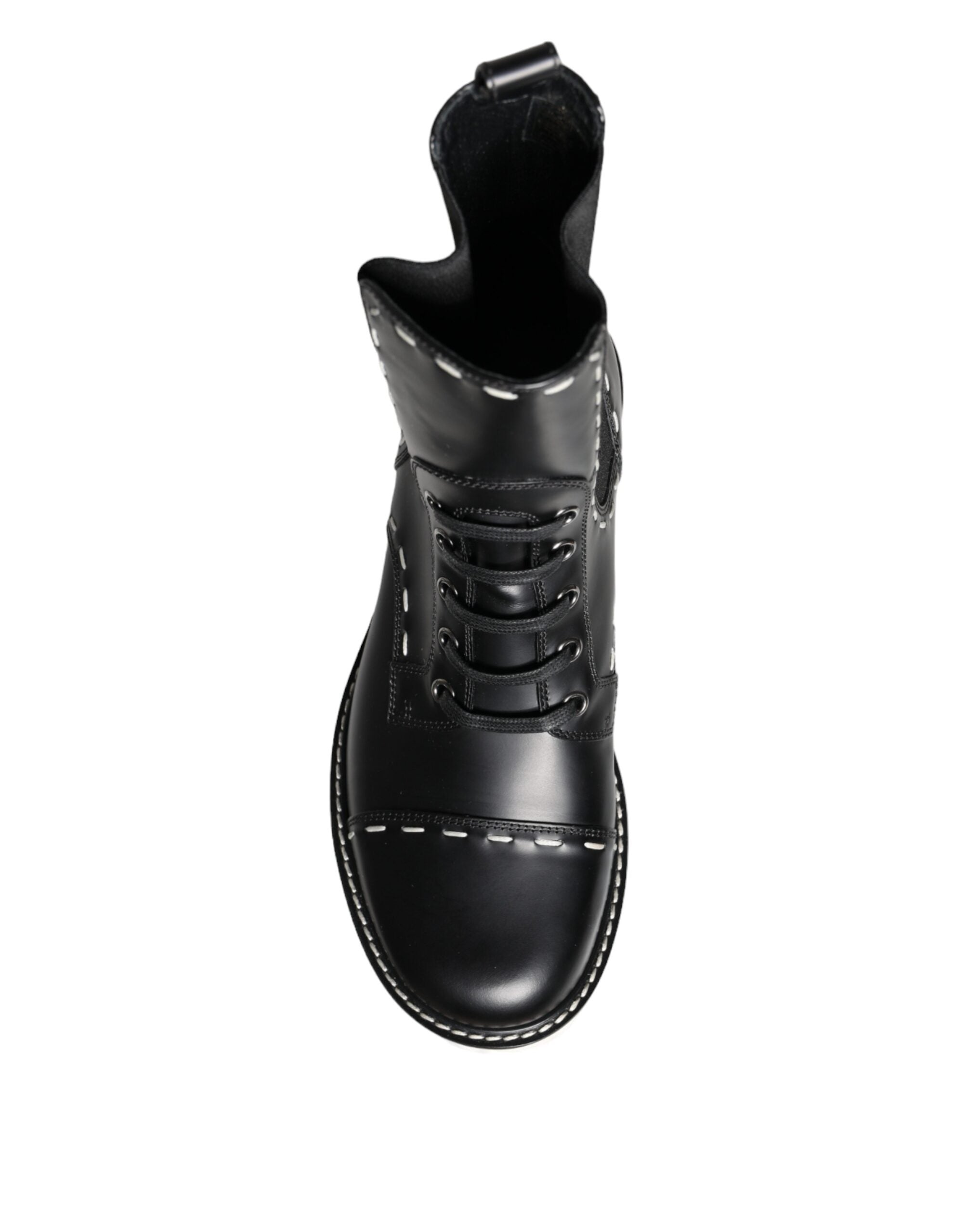 Bottes de combat mi-mollet en cuir noir Dolce &amp; Gabbana