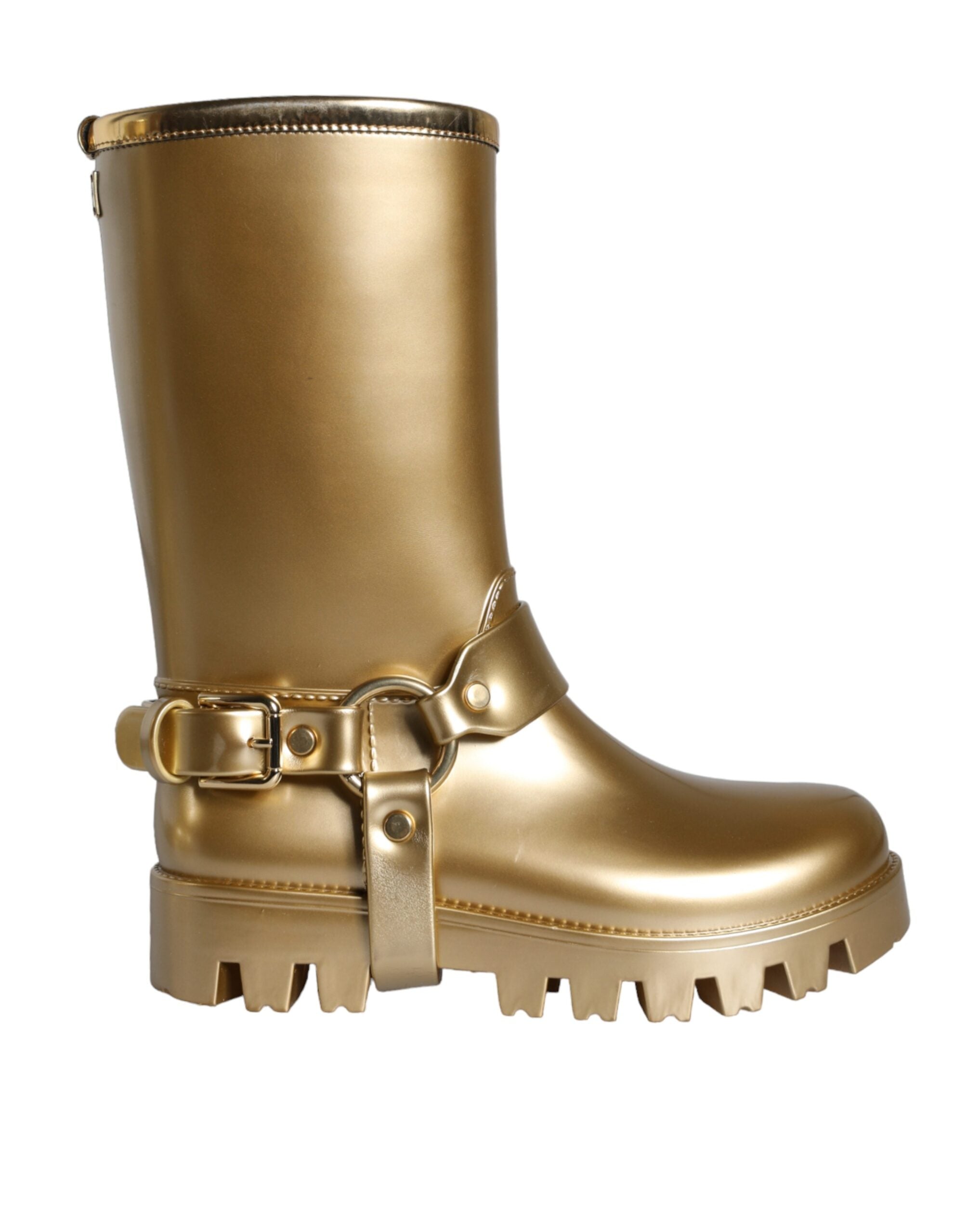 Dolce &amp; Gabbana Metallic Gold Gummi-PVC-Regenstiefel Schuhe