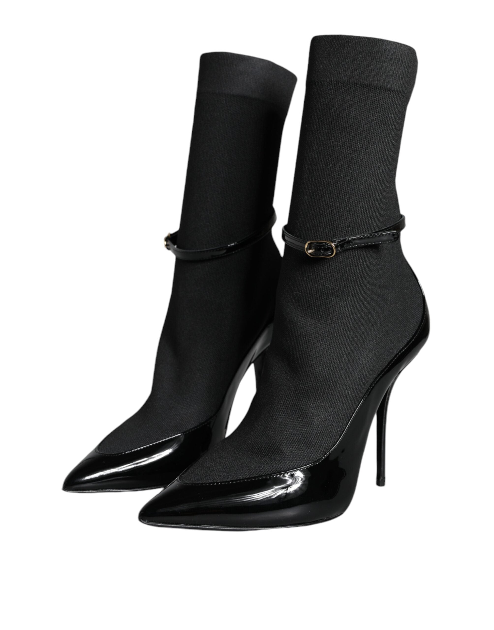 Bottines à talons aiguilles en cuir noir Dolce &amp; Gabbana, chaussettes intégrées