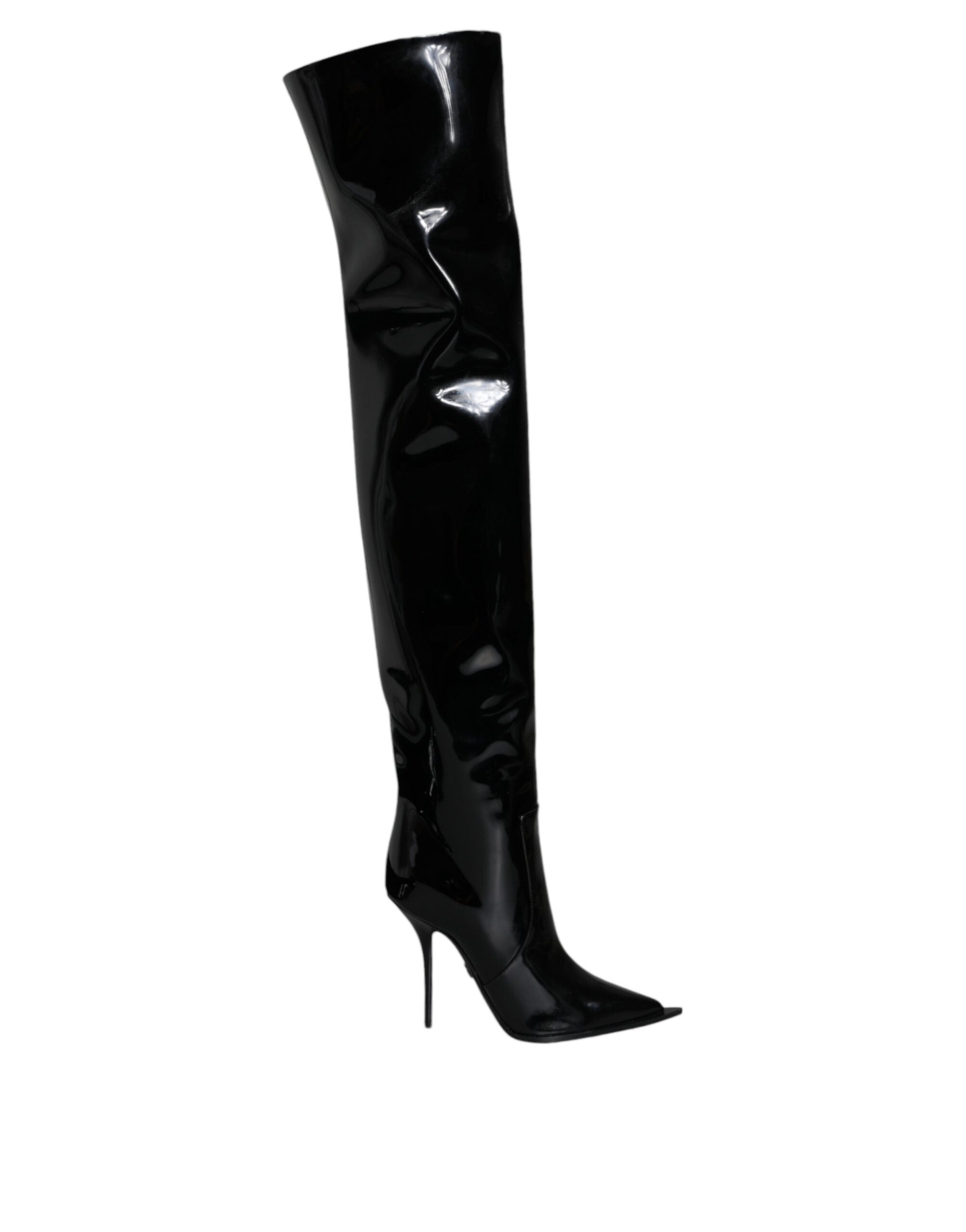 Bottes hautes en cuir verni noir Dolce &amp; Gabbana