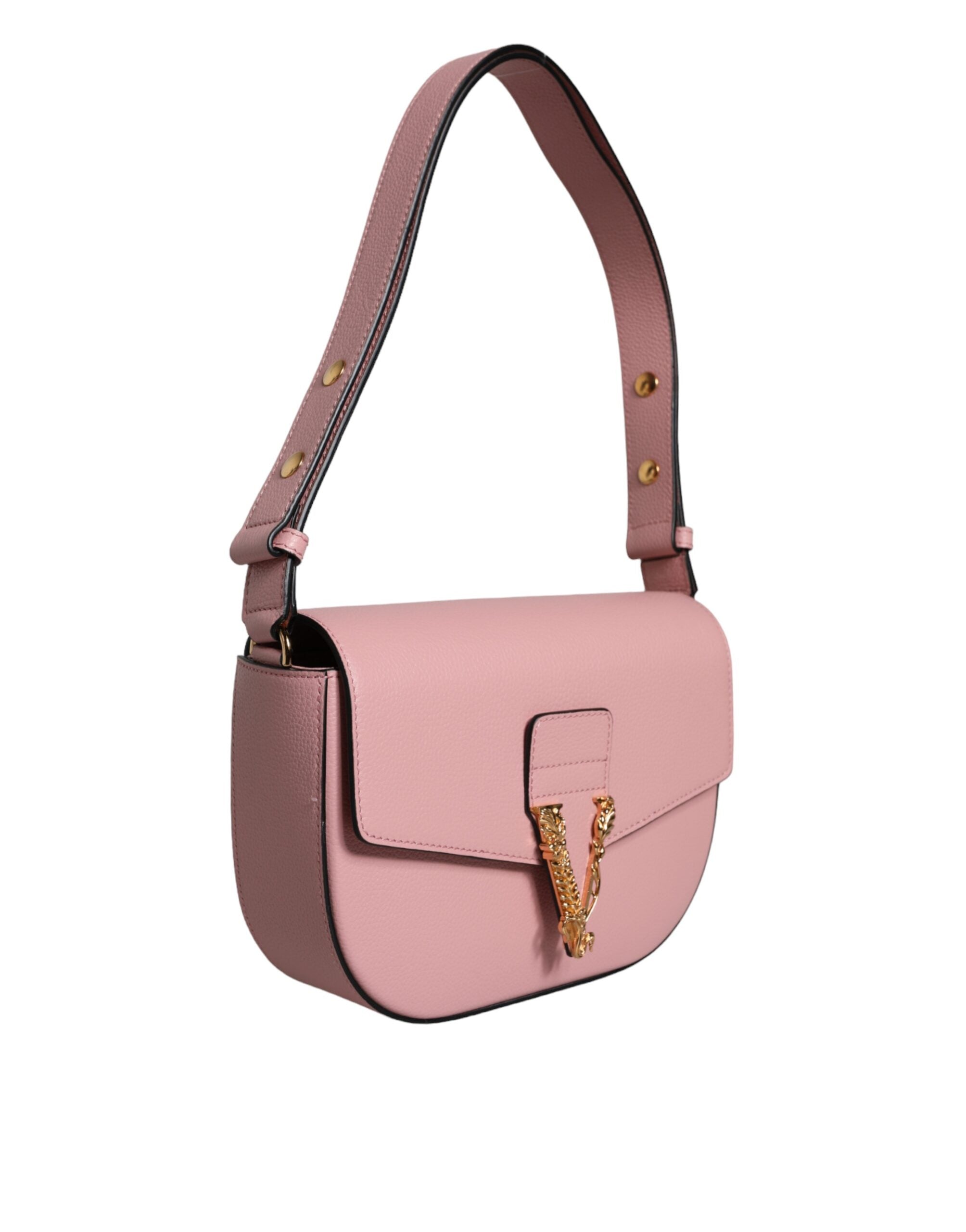 Sac bandoulière Versace en cuir de veau grainé rose avec logo