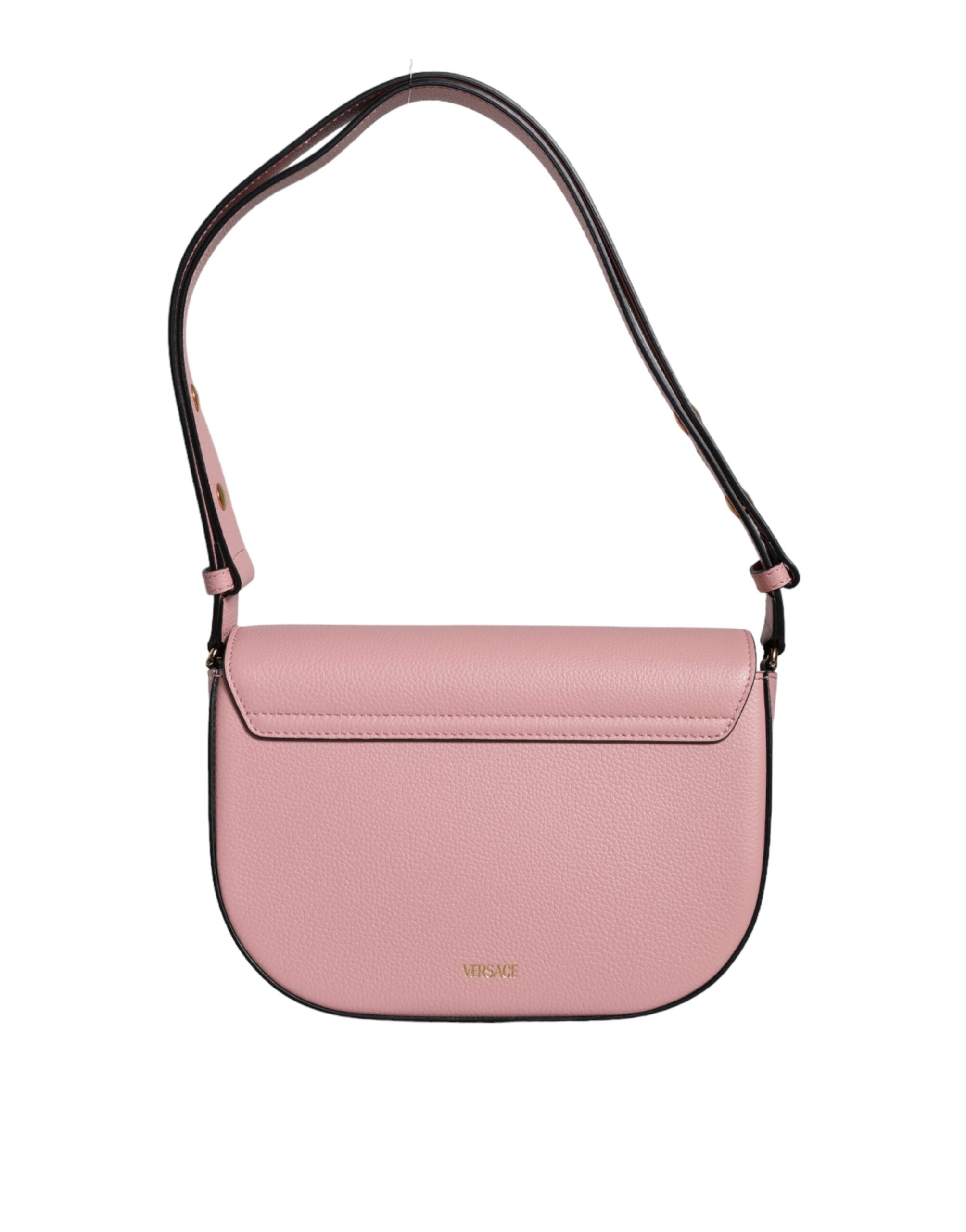 Sac bandoulière Versace en cuir de veau grainé rose avec logo